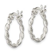 Sterling Silver Satin Twisted 2mm Hoop Earrings view 2