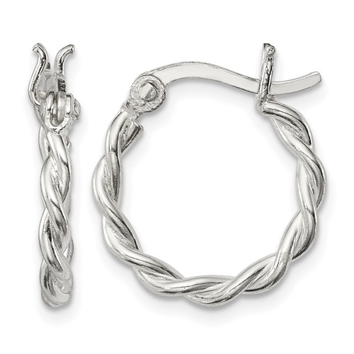 Sterling Silver Satin Twisted 2mm Hoop Earrings