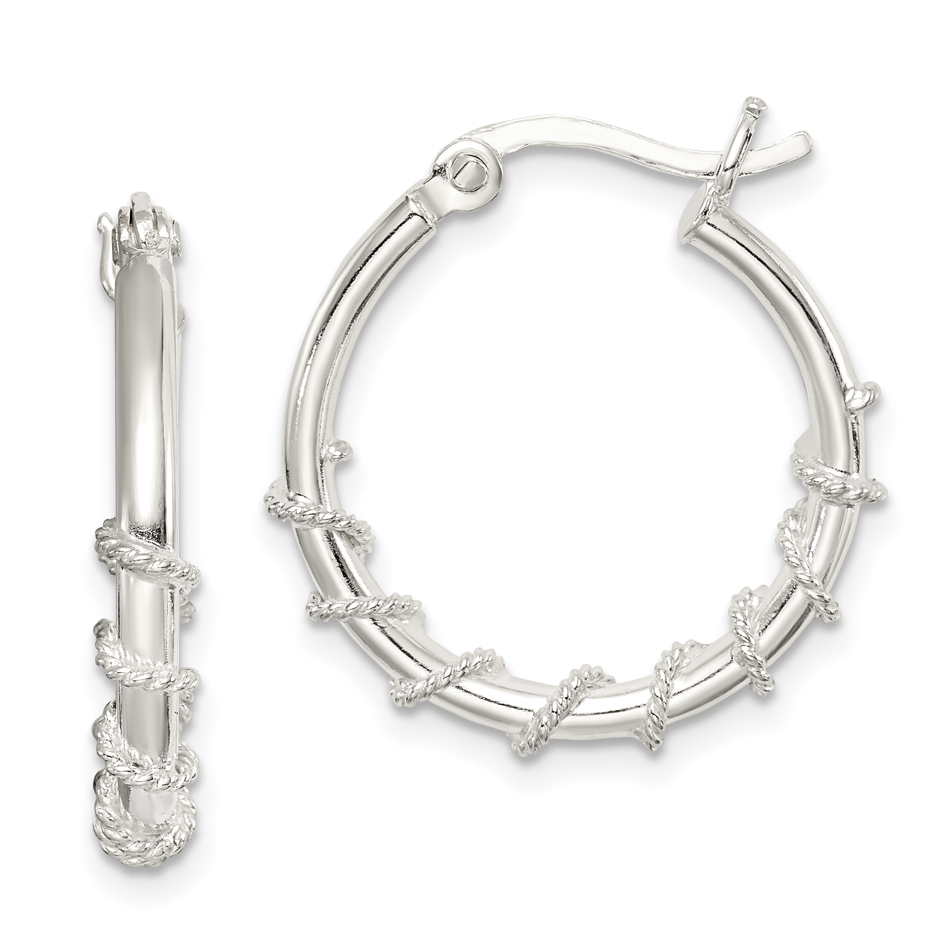 Sterling Silver Wrapped Hoop Earrings (QE3786)