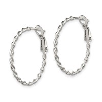 Sterling Silver Rhodium-plated Twisted Omega Back Hoop Earrings view 2