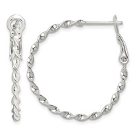Sterling Silver Rhodium-plated Twisted Omega Back Hoop Earrings view 1