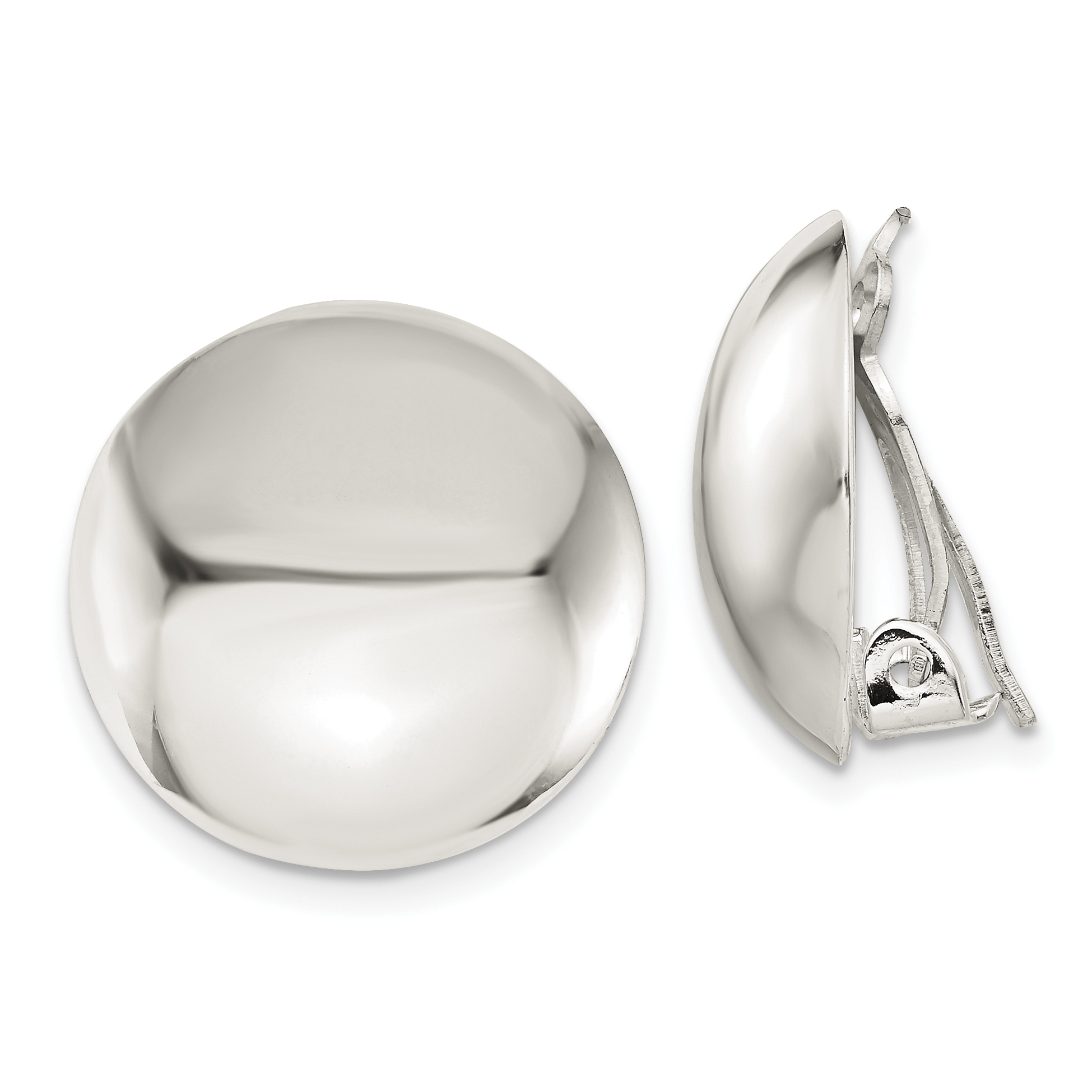Sterling Silver Polished Non-Pierced 18mm Circle Button Earrings (QE3807)