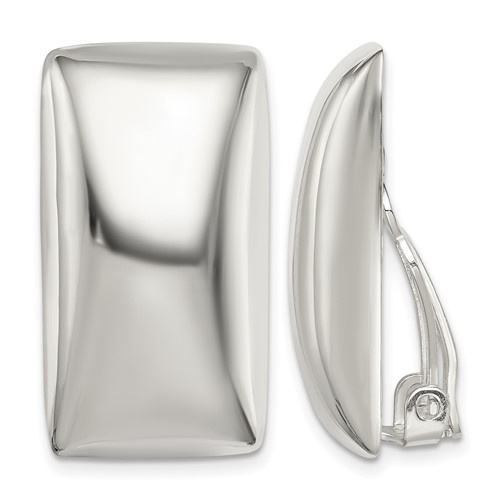 Sterling Silver Polished Non-Pierced Rectangle Earrings