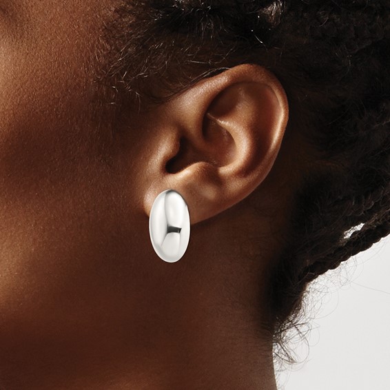 Sterling Silver Polished Non-Pierced 25x18mm Oval Button Earrings