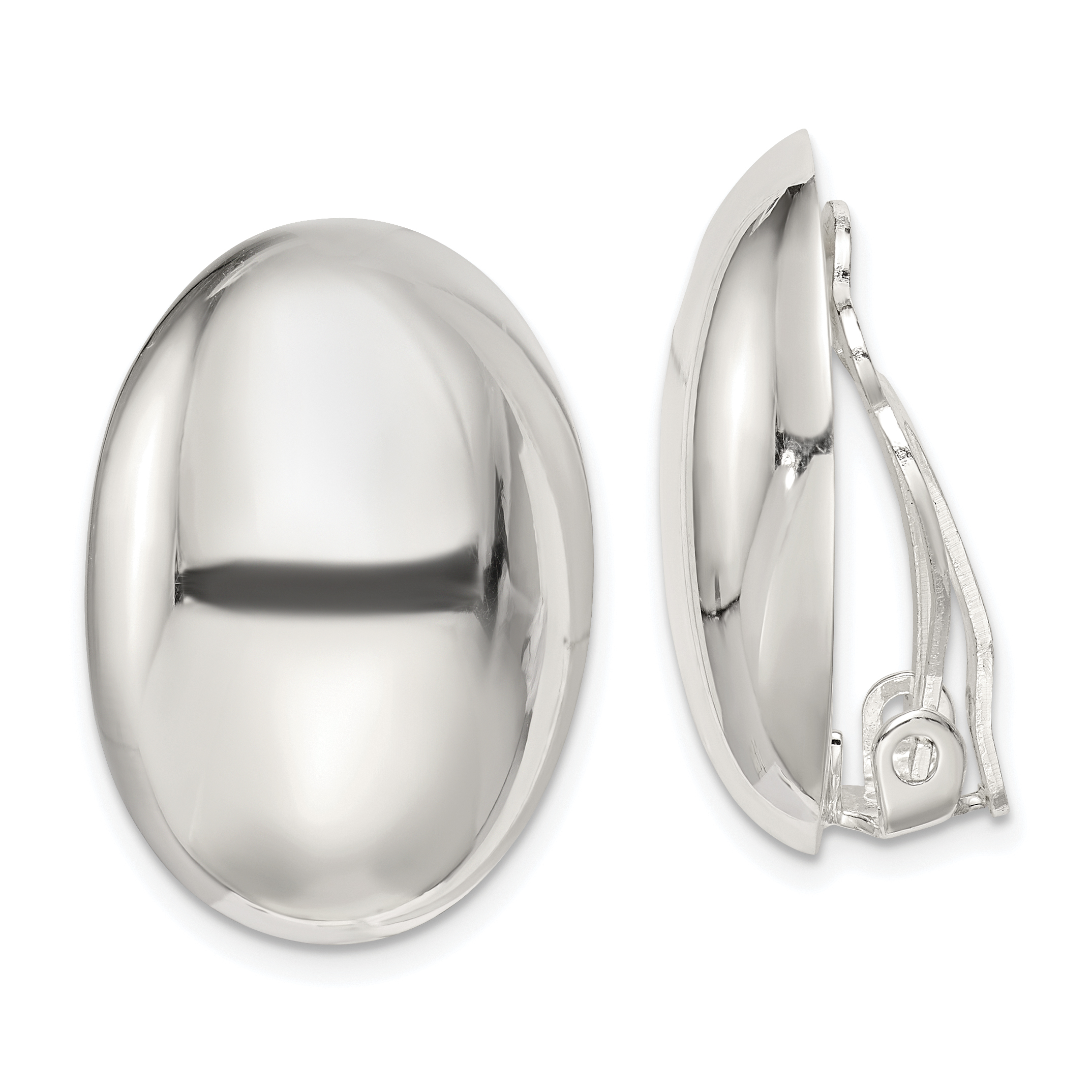 Sterling Silver Polished Non-Pierced 25x18mm Oval Button Earrings (QE3813)