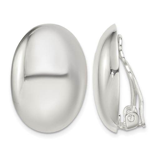 Sterling Silver Polished Non-Pierced 25x 18mm Oval Button Earrings