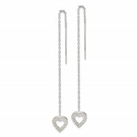 Sterling Silver Polished & Hammered Heart Threader Earrings view 2