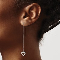 Sterling Silver Polished & Hammered Heart Threader Earrings view 3