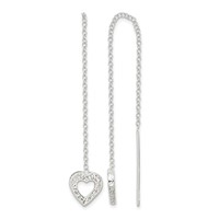 Sterling Silver Polished & Hammered Heart Threader Earrings view 1
