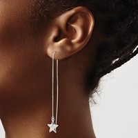 Sterling Silver Polished Star Threader Earrings view 3