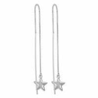 Sterling Silver Polished Star Threader Earrings view 4