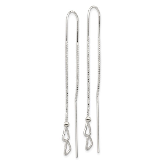 Sterling Silver Polished Double Heart Threader Earrings