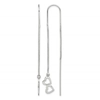Sterling Silver Polished Double Heart Threader Earrings view 1