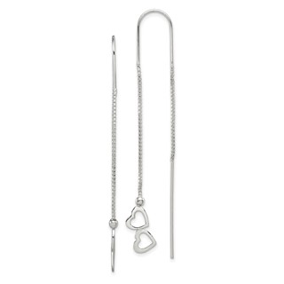 Sterling Silver Polished Double Heart Threader Earrings