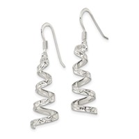 Sterling Silver Polished & Textured Twisted Dangle Earrings view 2