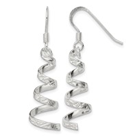 Sterling Silver Polished & Textured Twisted Dangle Earrings view 1