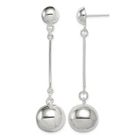 Sterling Silver Polished 14mm Ball Post Dangle Earrings view 1