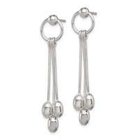 Sterling Silver Polished Multi-strand Oval Beaded Post Dangle Earrings view 2
