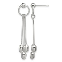 Sterling Silver Polished Multi-strand Oval Beaded Post Dangle Earrings view 1