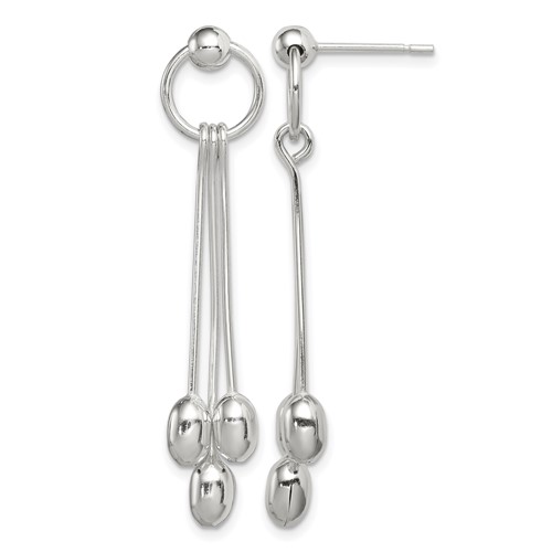 Sterling Silver Polished Multi-strand Oval Beaded Post Dangle Earrings