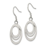 Sterling Silver Polished Triple Oval Dangle Earrings view 2