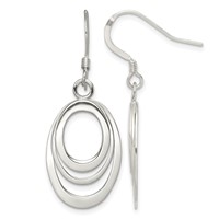 Sterling Silver Polished Triple Oval Dangle Earrings view 1