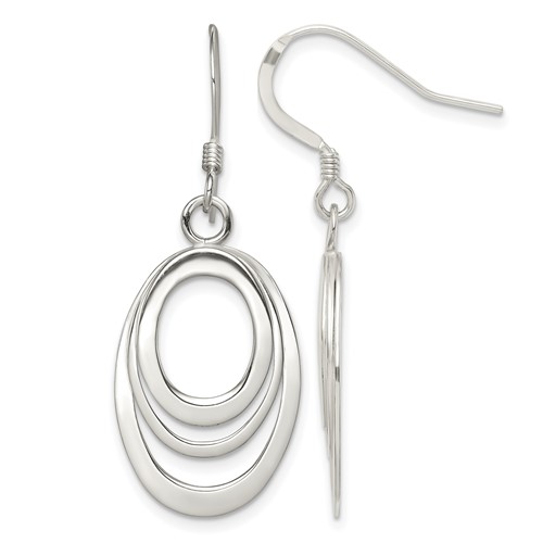 Sterling Silver Polished Triple Oval Dangle Earrings