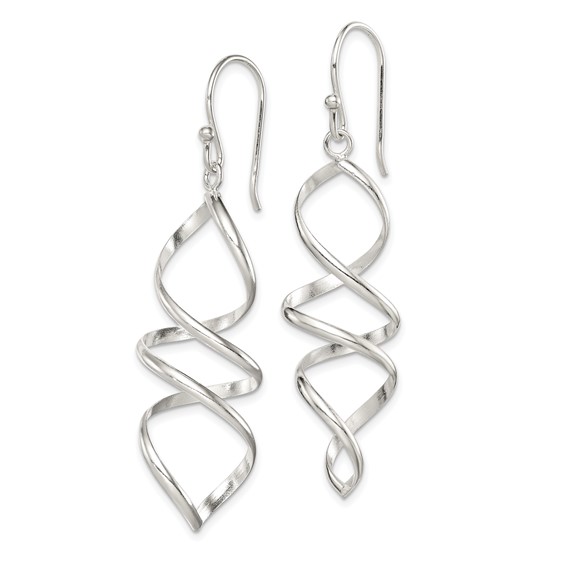 Sterling Silver Polished Corkscrew Twisted Dangle Earrings