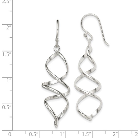 Sterling Silver Polished Corkscrew Twisted Dangle Earrings