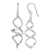 Sterling Silver Polished Corkscrew Twisted Dangle Earrings view 1