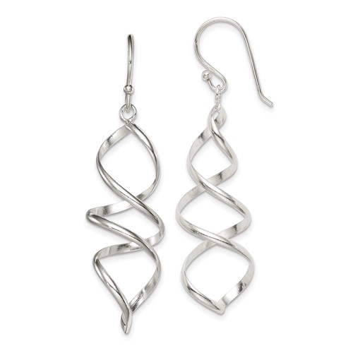 Sterling Silver Polished Corkscrew Twisted Dangle Earrings