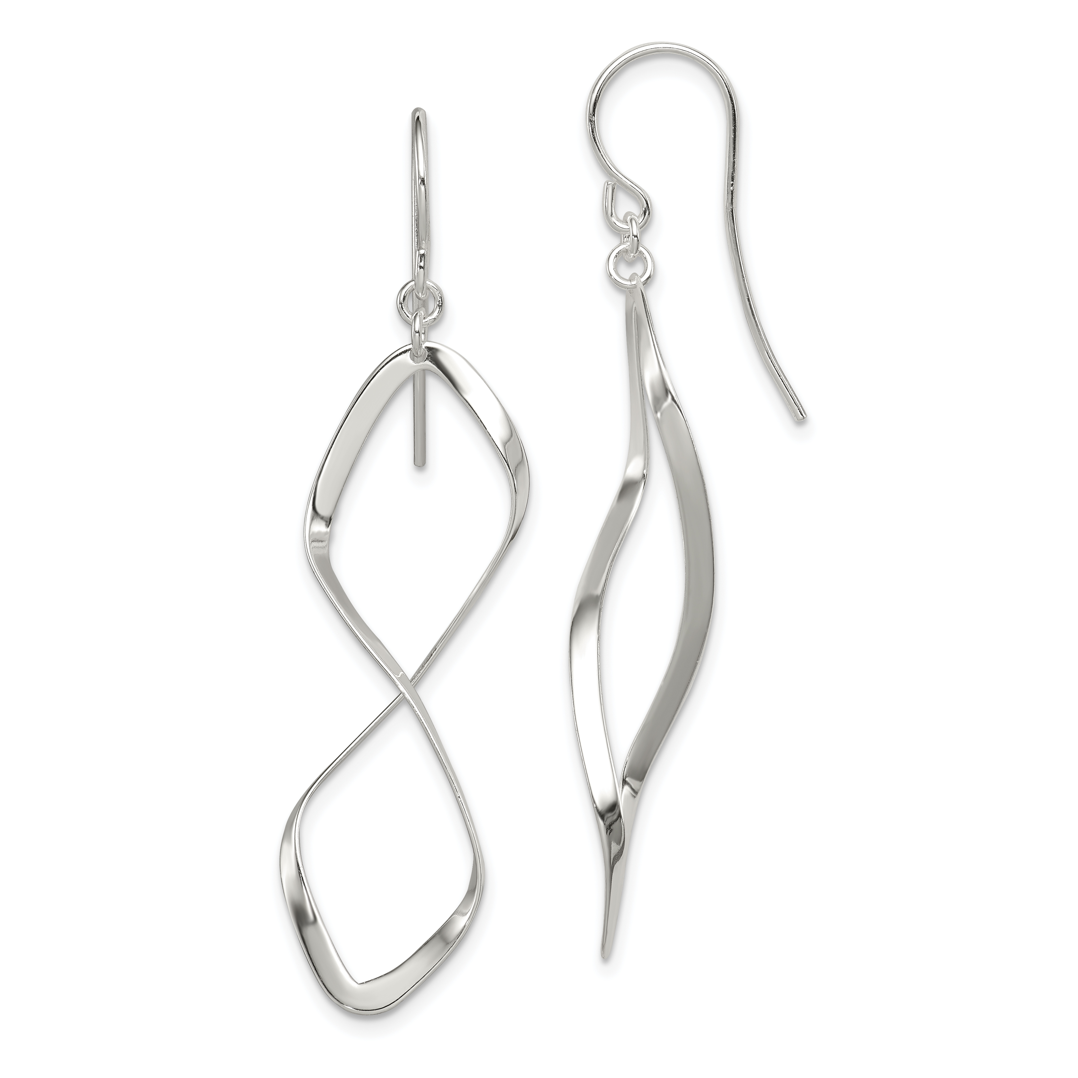 Sterling Silver Rhodium-plated Polished Twisted Dangle Earrings (QE4066)