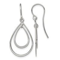 Sterling Silver Polished Double Teardrop Dangle Earrings view 1
