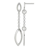 Sterling Silver Polished Marquise Shapes & Chain Post Dangle Earrings view 1