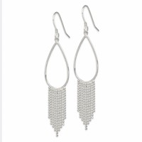 Sterling Silver Polished Teardrop & Beaded Chain Dangle Earrings view 2