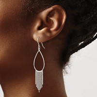 Sterling Silver Polished Teardrop & Beaded Chain Dangle Earrings view 3