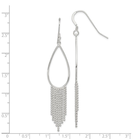 Sterling Silver Polished Teardrop & Beaded Chain Dangle Earrings