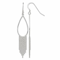 Sterling Silver Polished Teardrop & Beaded Chain Dangle Earrings view 1