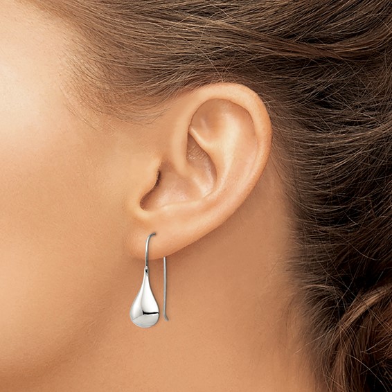 Sterling Silver Tear Drop Shaped Drop Wire Earrings