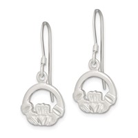 Sterling Silver Satin & Diamond-cut Claddagh Dangle Earrings view 2