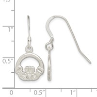 Sterling Silver Satin & Diamond-cut Claddagh Dangle Earrings view 4