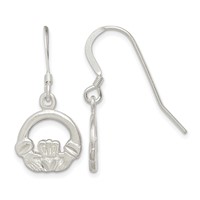 Sterling Silver Satin & Diamond-cut Claddagh Dangle Earrings view 1