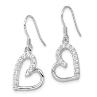 Sterling Silver Rhodium-plated CZ Heart Earrings view 2
