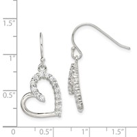 Sterling Silver Rhodium-plated CZ Heart Earrings view 4