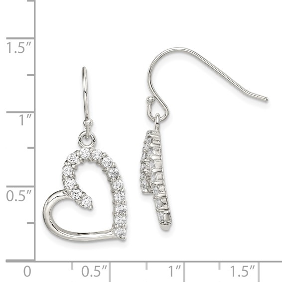 Sterling Silver Rhodium-plated CZ Heart Earrings