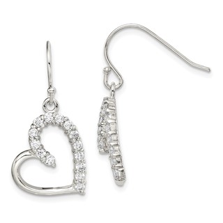 Sterling Silver Rhodium-plated CZ Heart Earrings