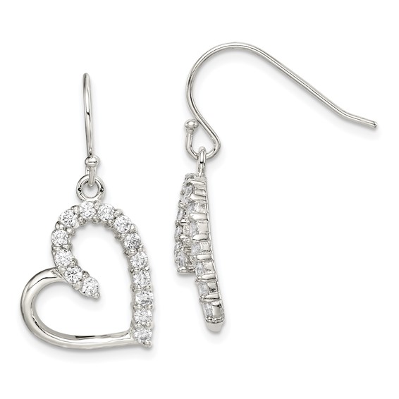 Sterling Silver Rhodium-plated CZ Heart Earrings