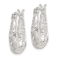 Sterling Silver Polished Filigree Oval Hoop Earrings view 2