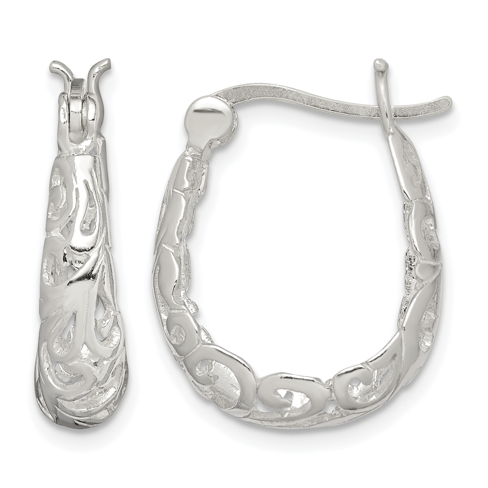 Sterling Silver Polished Filigree Oval Hoop Earrings (QE4245)