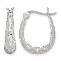Sterling Silver Polished Filigree Oval Hoop Earrings view 1